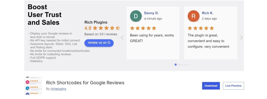 Google Reviews Widget by RichPlugins