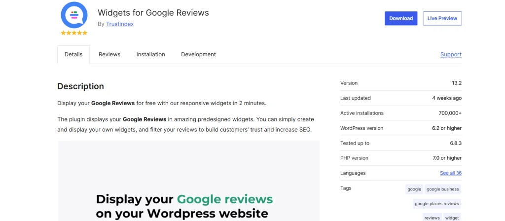 Widget for Google Reviews